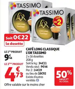 Auchan Supermarché Café long classique l'or tassimo offre