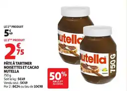 Auchan Supermarché Pâte à tartiner noisettes et cacao nutella offre