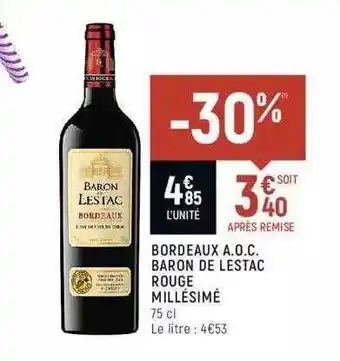 Spar Bordeaux A.o.c. Baron De Lestac Rouge Millésimé offre