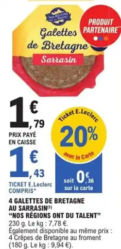 E.Leclerc Express 4 galettes de bretagne au sarrasin nos régions ont du talent offre