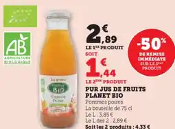 Super U Pur jus de fruits planet bio offre