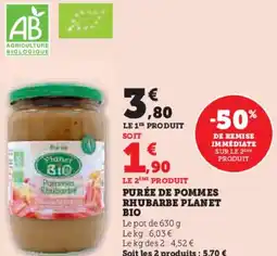 Super U Purée de pommes rhubarbe planet bio offre
