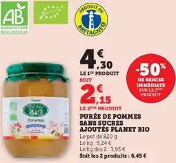 Super U Purée de pommes sans sucres ajoutés planet bio offre