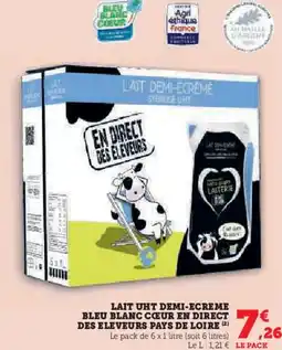 Super U Lait uht demi-ecreme bleu blanc coeur en direct des eleveurs pays de loire offre