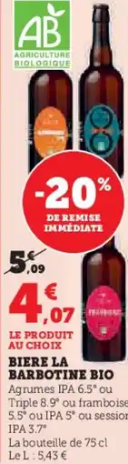 Super U Biere la barbotine bio offre
