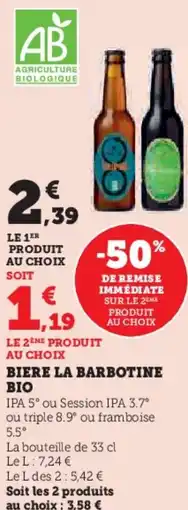 Super U Biere la barbotine bio offre