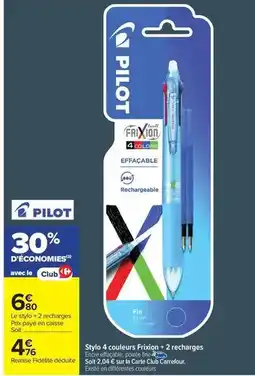 Carrefour Drive Pilot - stylo 4 couleurs frixion 2 recharges offre
