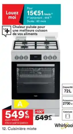 BUT WHIRPOOL Cuisinière mixte offre