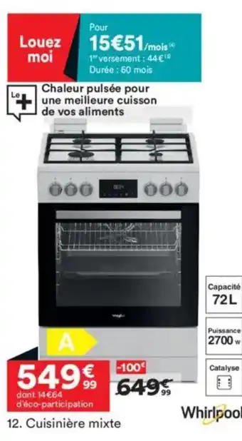 BUT WHIRPOOL Cuisinière mixte offre