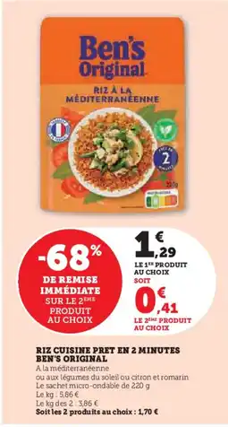 Hyper U BEN'S ORIGINAL Riz cuisine pret en 2 minutes offre