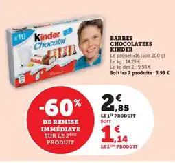 Hyper U KINDER Barres chocolatees offre