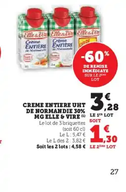 Hyper U ELLE & VIRE Creme entiere uht de normandie 30% offre