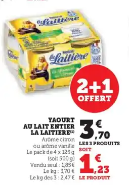 Hyper U LA LAITIERE Yaourt au lait entier offre