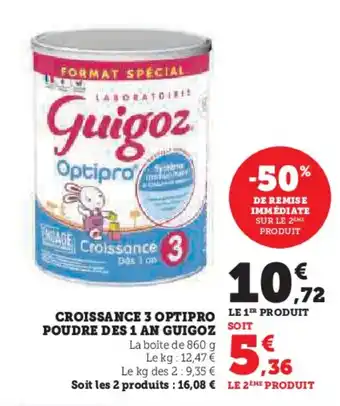 Hyper U GUIGOZ Croissance 3 optipro poudre des 1 an offre