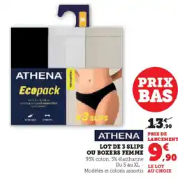 Hyper U ATHENA Lot de 3 slips ou boxers femme offre