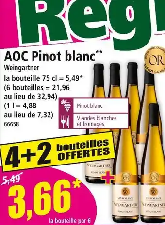 Norma WEINGARTNER AOC pinot blanc offre