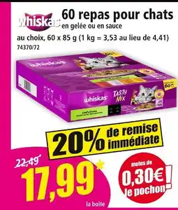 Norma WHISKAS 60 repas pour chats offre