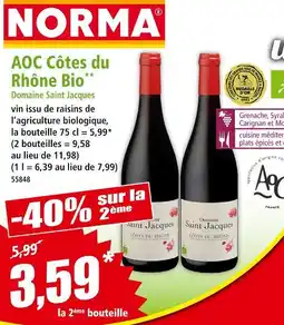 Norma DOMAINE SAINT JACQUES ACO côtes du rhône bio offre