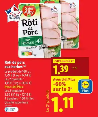 Lidl Saint Alby Rôti de porc aux herbes offre