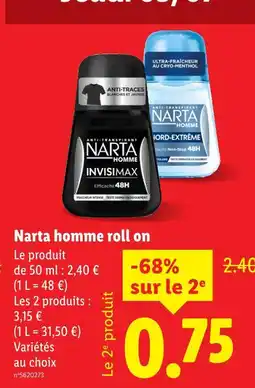 Lidl Narta Narta homme roll on offre