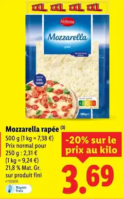 Lidl Milbona Mozzarella rapée offre