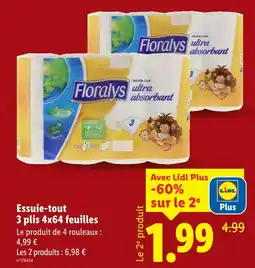 Lidl Florays Essuie-tout 3 plis 4x64 feuilles offre