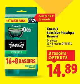 Lidl Wilkinson Sword Xtrem 3 Sensitive Plastique Recyclé offre