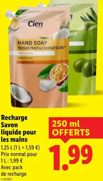 Lidl Cien Recharge Savon liquide pour les mains offre