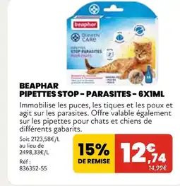 Animalis Beaphar Pipettes stop - parasites - 6x1ml offre