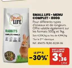 Animalis Small Life Menu complet - 800g offre