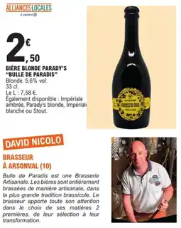 E.Leclerc Bière blonde parady's "bulle de paradis" offre