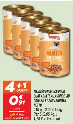 Netto NETTO Mijotés en sauce pour chat adulte à la dinde, au canard et aux légumes offre