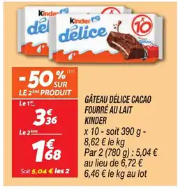 Netto KINDER Gâteau délice cacao fourré au lait offre