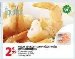 Auchan Supermarché Queues de crevettes non décortiquées cuites réfrigérées offre