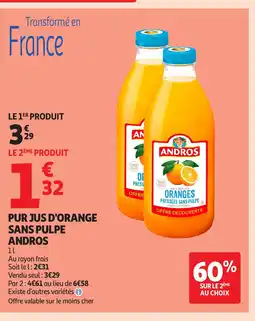 Auchan Supermarché ANDROS Pur jus d'orange sans pulpe offre