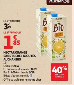 Auchan Supermarché AUCHAN BIO Nectar orange sans sucres ajoutés offre