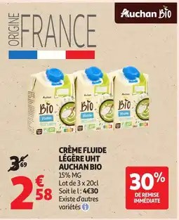 Auchan Supermarché AUCHAN BIO Crème fluide légère uht offre
