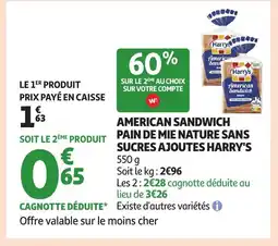 Auchan Supermarché HARRY'S American sandwich pain de mie nature sans sucres ajoutes offre