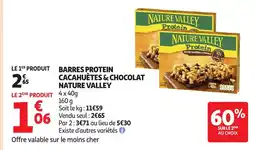 Auchan Supermarché NATURE VALLEY Barres protein cacahuètes & chocolat offre