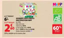 Auchan Supermarché HIPP Gourdes 100% fruits multipack bio offre