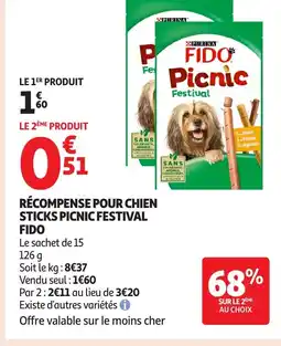 Auchan Supermarché FIDO Récompense pour chien sticks picnic festival offre
