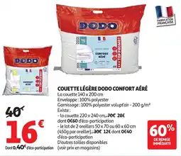 Auchan Supermarché Couette légère dodo confort aéré offre