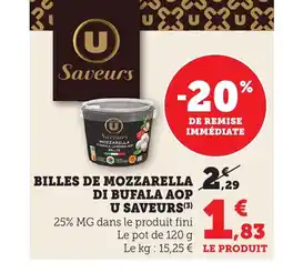 Maximarché U SAVEURS Billes de mozzarella di bufala aop offre
