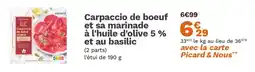 Picard Carpaccio de boeuf et sa marinade à l'huile d'olive 5% et au basilic offre