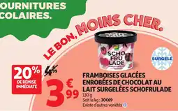 Auchan SCHOFRULADE Framboises glacées enrobées de chocolat au lait surgelées offre