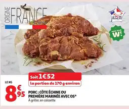 Auchan Porc côte échine ou première marinée avec os offre