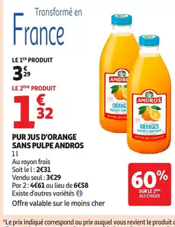 Auchan ANDROS Pur jus d'orange sans pulpe offre