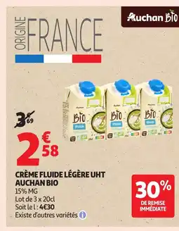 Auchan AUCHAN BIO Crème fluide légère uht offre