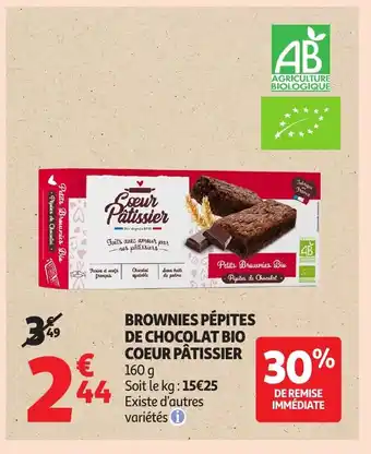 Auchan Brownies pépites de chocolat bio coeur pâtissier offre