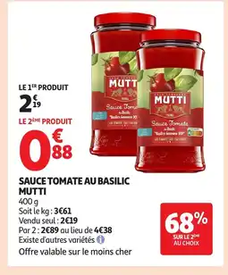 Auchan MUTTI Sauce tomate au basilic offre